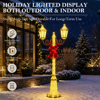 DrVIBES 5FT Lighted Outdoor Christmas Double-Head Lamp Post Decorations