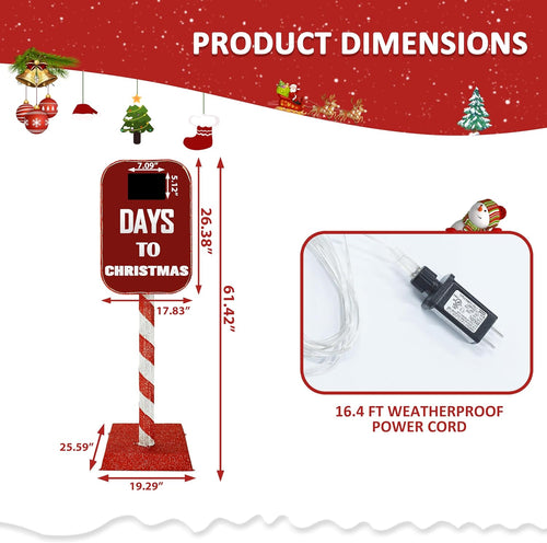 5FT Lighted Freestanding Christmas Countdown Sign w/Remote Control