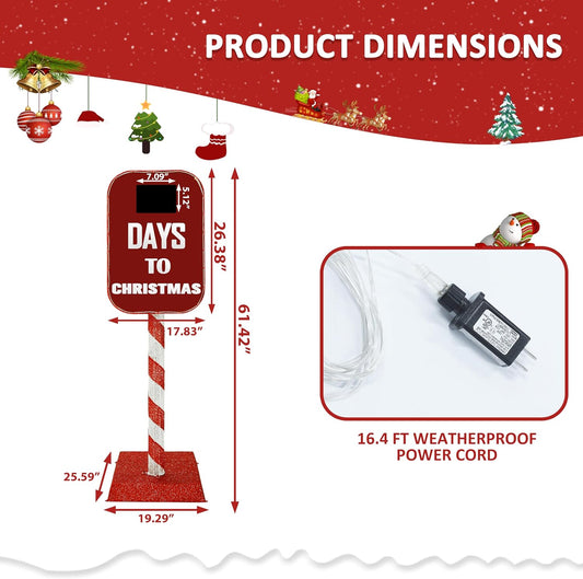 5FT Lighted Freestanding Christmas Countdown Sign w/Remote Control