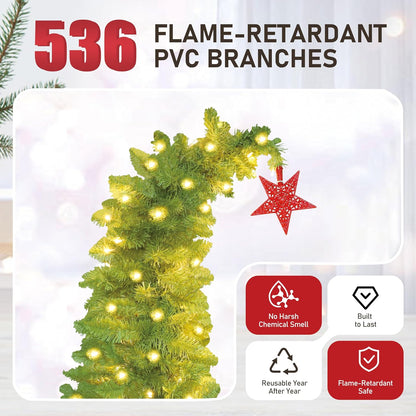 BlueWish 6FT Pre-Lit Whimsical Christmas Tree,Bendable Christmas Tree,Green