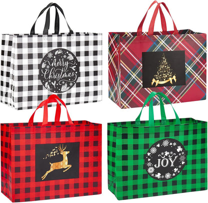 Heetobcos 12 Pack Christmas Gift Bags 13” Large Reusable Tote Bags