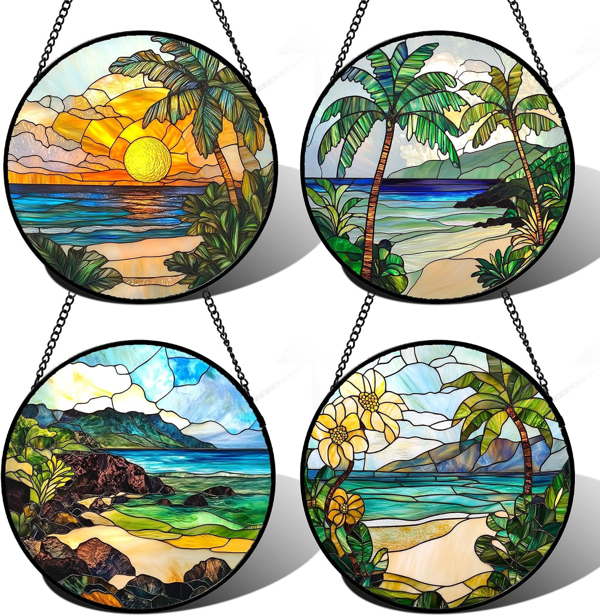 Winter Snow Night Scenery Stained Glass Window Hanging Suncatcher Gift 6.3"