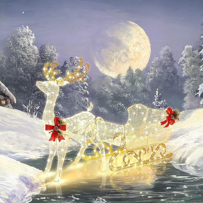 Tangkula 6 FT Christmas Lighted Reindeer & Santa’s Sleigh Set, Warm White