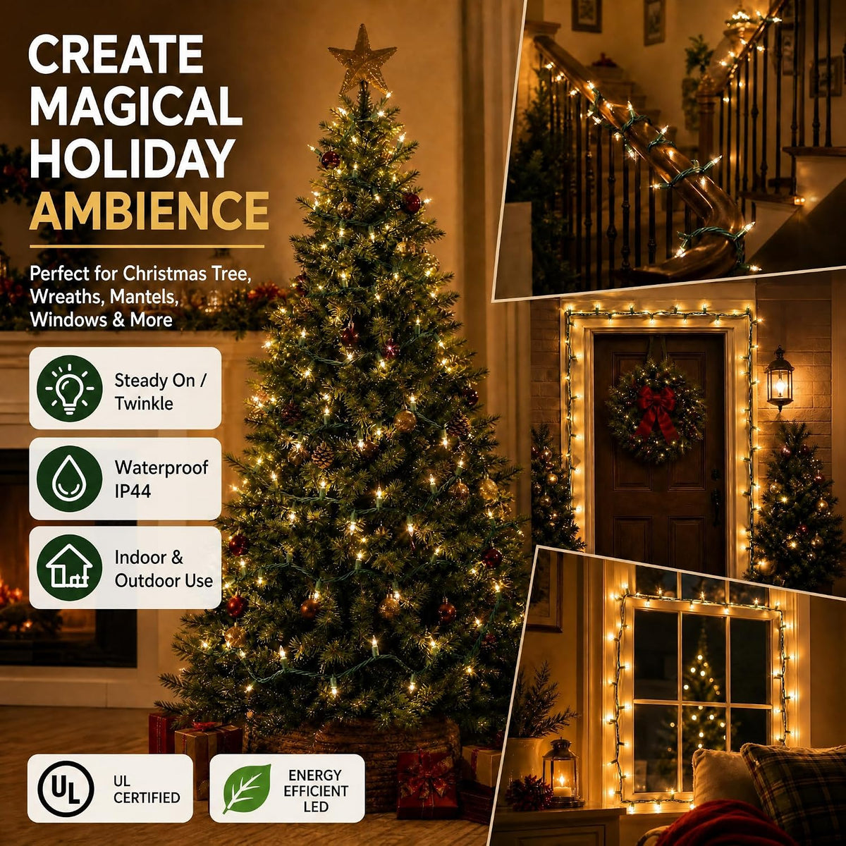 TW SHINE Warm White Christmas Lights Outdoor, 20FT 100 Count Incandescent Christmas Light Indoor, Waterproof Christmas Tree String Lights for Xmas Decorations