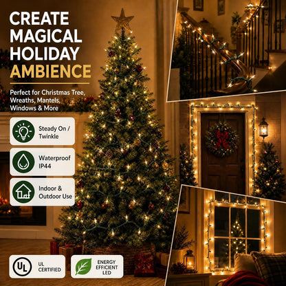 TW SHINE Warm White Christmas Lights Outdoor, 20FT 100 Count Incandescent Christmas Light Indoor, Waterproof Christmas Tree String Lights for Xmas Decorations