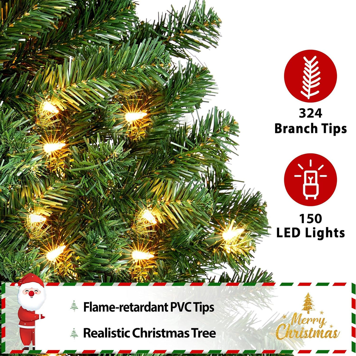 Yaheetech 4.5ft Pre-lit Christmas Tree with 150 Warm White Lights, Green