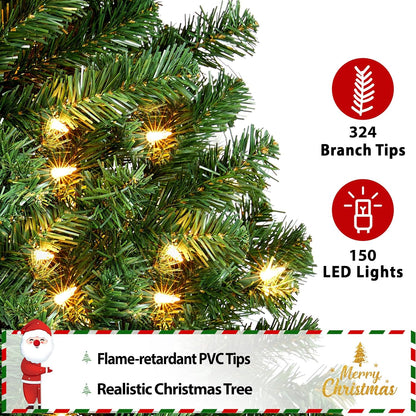 Yaheetech 4.5ft Pre-lit Christmas Tree with 150 Warm White Lights, Green