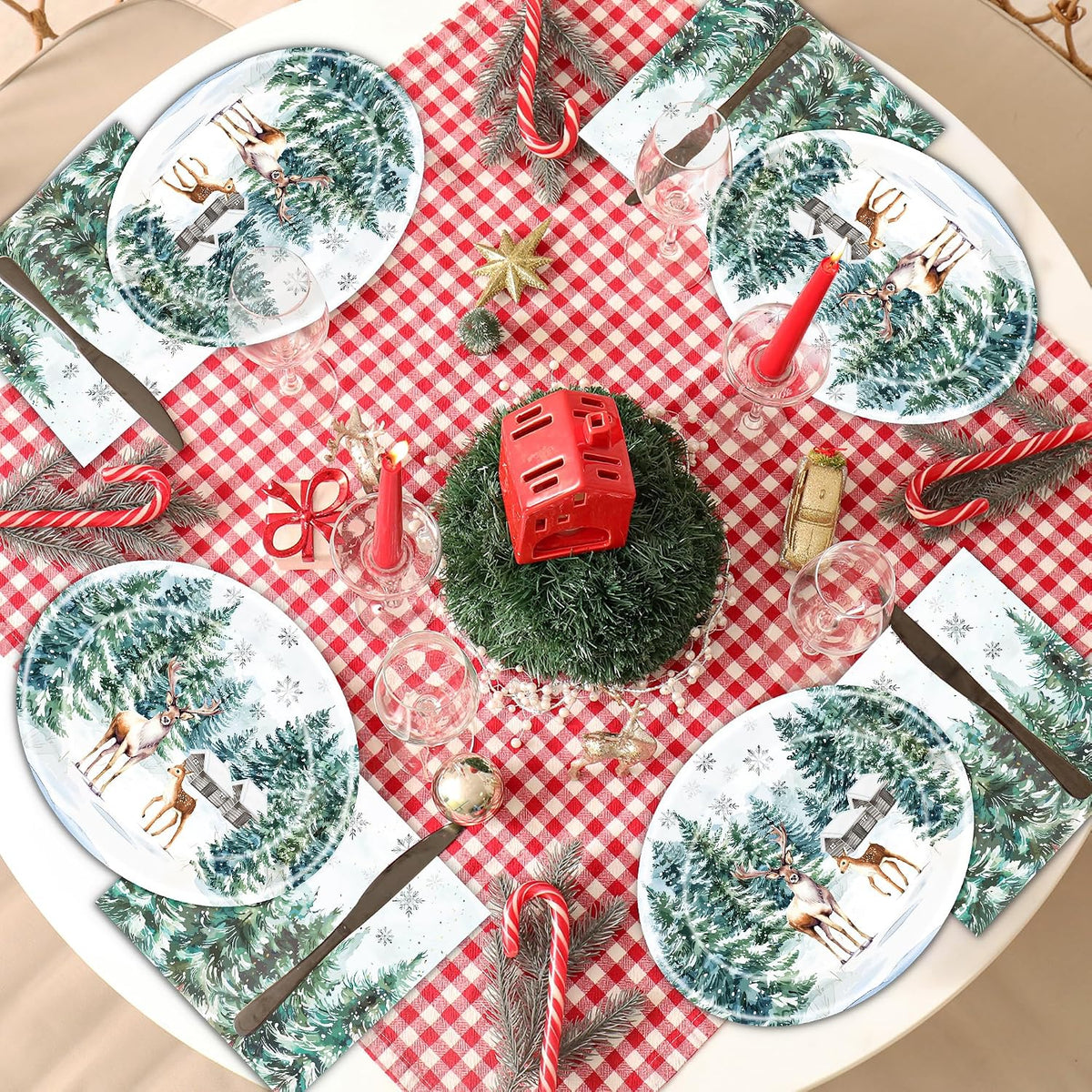 100Pcs Christmas Oval Paper Plates and Napkins,12"x10" Winter Large Plates