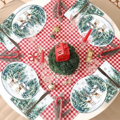 100Pcs Christmas Oval Paper Plates and Napkins,12"x10" Winter Large Plates