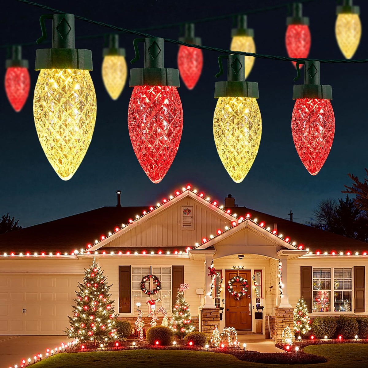 Brightown C9 Christmas Lights Outdoor, 114FT 150 LED Warm White Lights