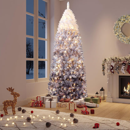 Garvee 6 ft Snow Flocked Pencil Christmas Tree, Slim Artificial Christmas Tree with Sturdy Metal Stand, Skinny Xmas Tree Holiday Decoration for Home, Office, Purple Gradient