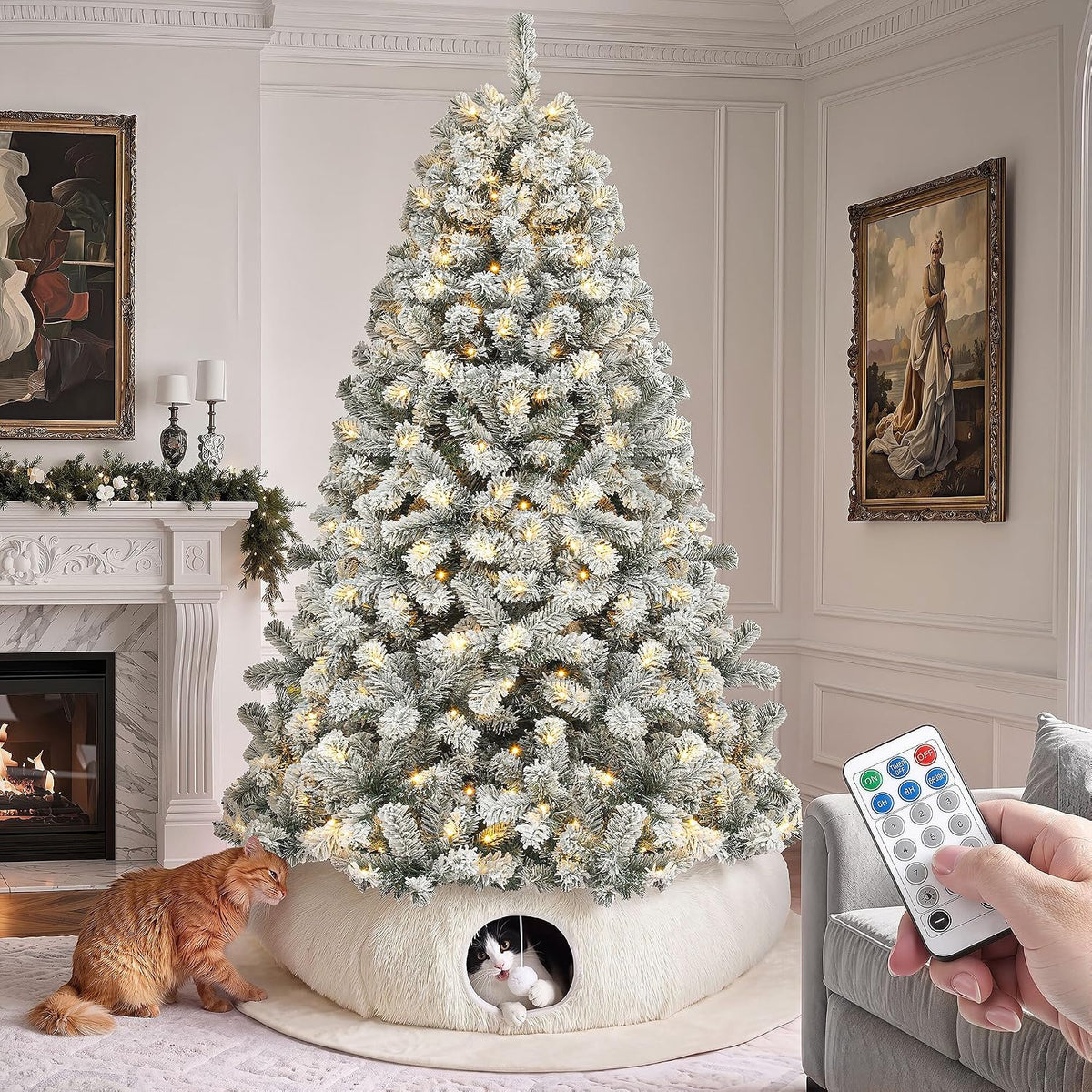 YITAHOME 6ft Prelit Green Artificial Hinged Christmas Tree with Remote