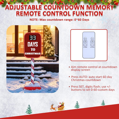 5FT Lighted Freestanding Christmas Countdown Sign w/Remote Control