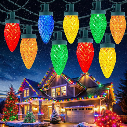 C9 Christmas Lights Outdoor, 114FT 150 LED C9 String Lights, Multicolor