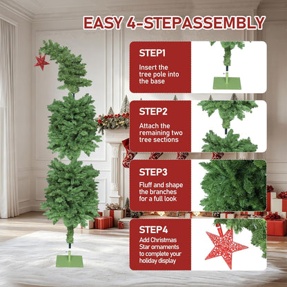 BlueWish 6FT Pre-Lit Whimsical Christmas Tree,Bendable Christmas Tree,Green