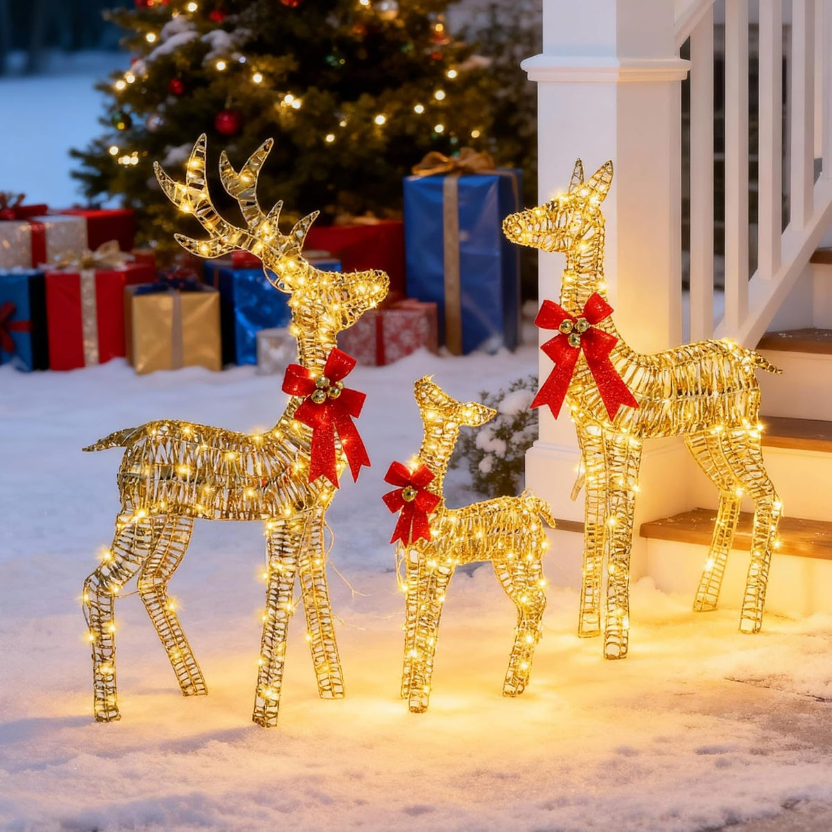 3D Christmas Rattan Deer Outdoor Decor with Upgraded Timer&Remote Control