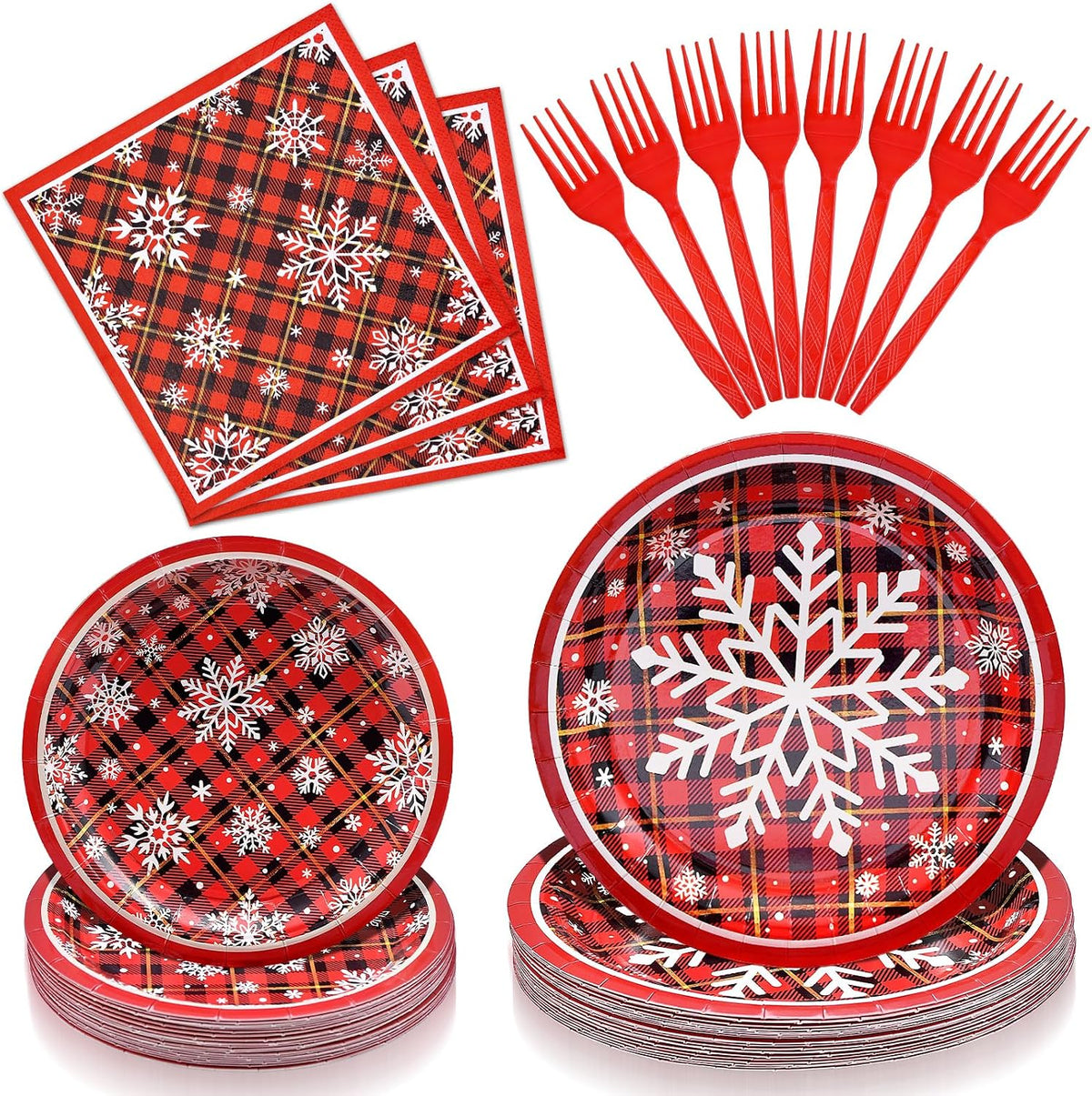 96 Pieces Christmas Poinsettia Tableware Set – Merry Christmas Disposable Plates, Napkins, Forks Party Supplies with Holiday Flower and Holly Designs for Xmas Parties Celebrations – Serves 24 Guests