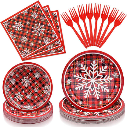 96 Pieces Christmas Poinsettia Tableware Set – Merry Christmas Disposable Plates, Napkins, Forks Party Supplies with Holiday Flower and Holly Designs for Xmas Parties Celebrations – Serves 24 Guests