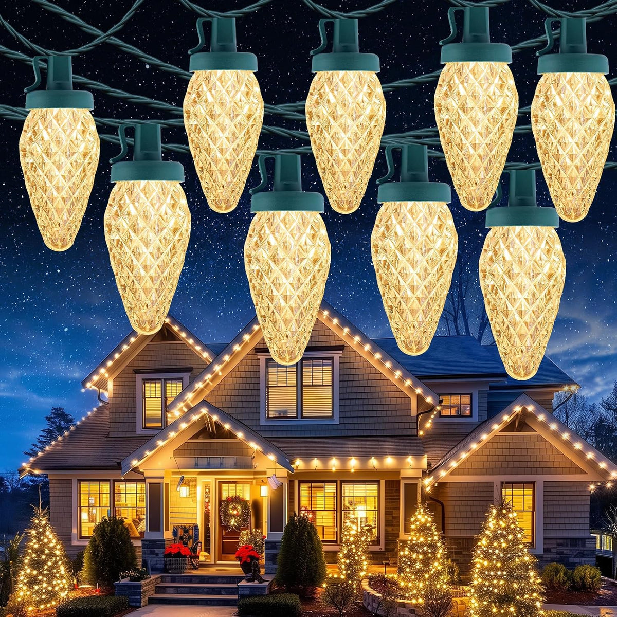 C9 Christmas Lights Outdoor, 114FT 150 LED C9 String Lights, Multicolor