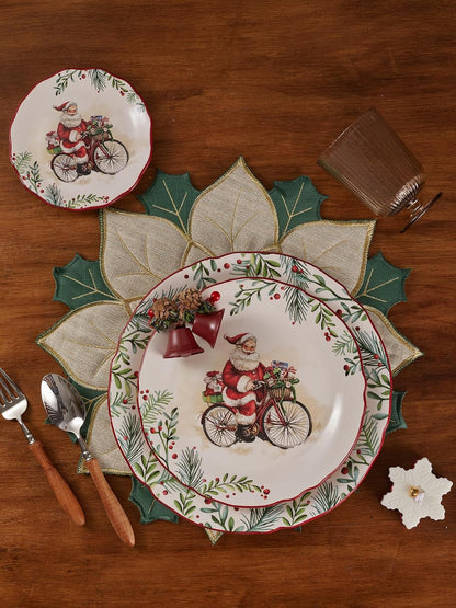 Bico Santa On The Way Scalloped Christmas Appetizer Plates Set of 6, 6 In