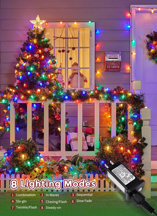C9 Christmas Lights Outdoor, 114FT 150 LED C9 String Lights, Multicolor