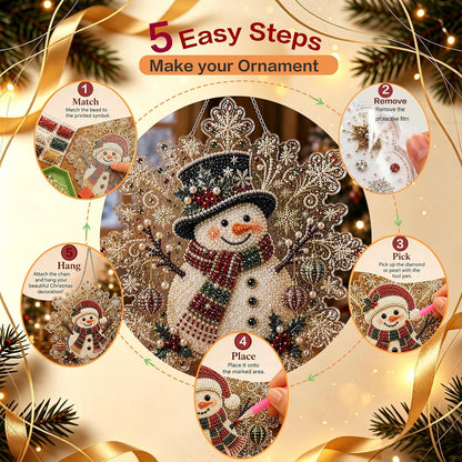 CSDmeewin 4-Piece Set Christmas Pearl Diamond Painting Suncatcher Kit,Acrylic Snowflake Shape Board with Lace Edge