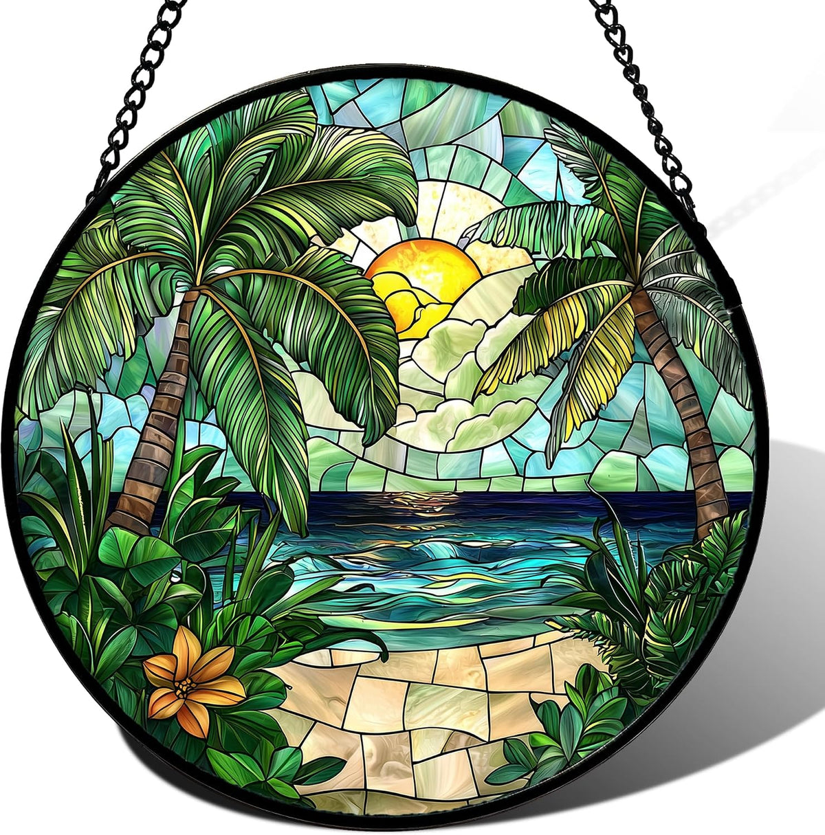 Winter Snow Night Scenery Stained Glass Window Hanging Suncatcher Gift 12"