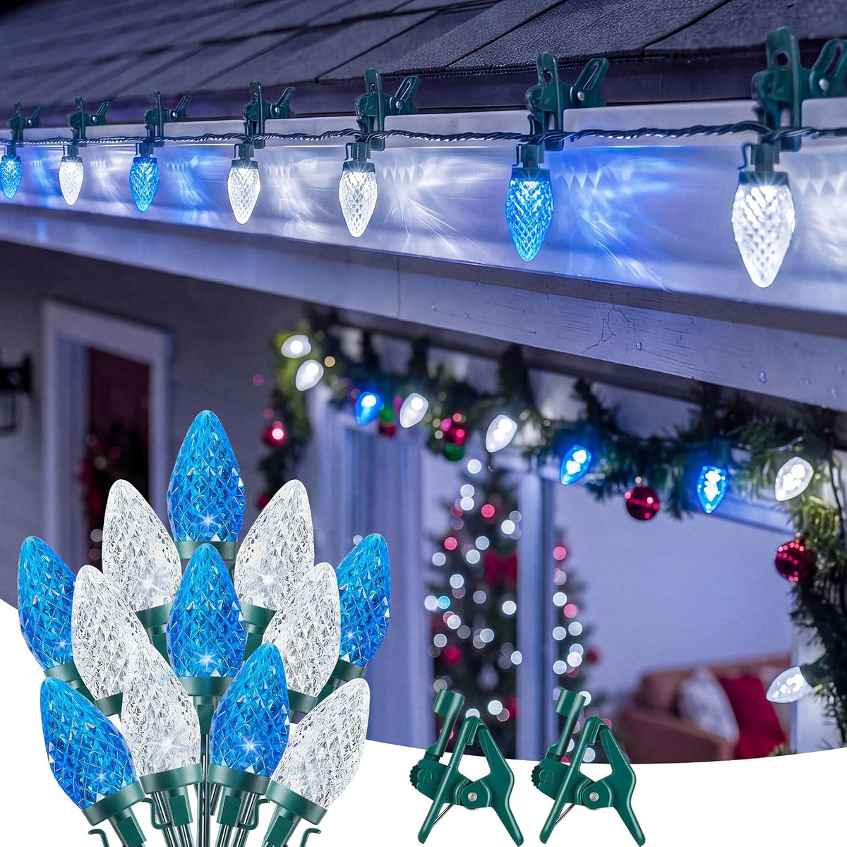 Brightown Christmas Lights Outdoor, 102FT 150LED C9 String Light with Clips