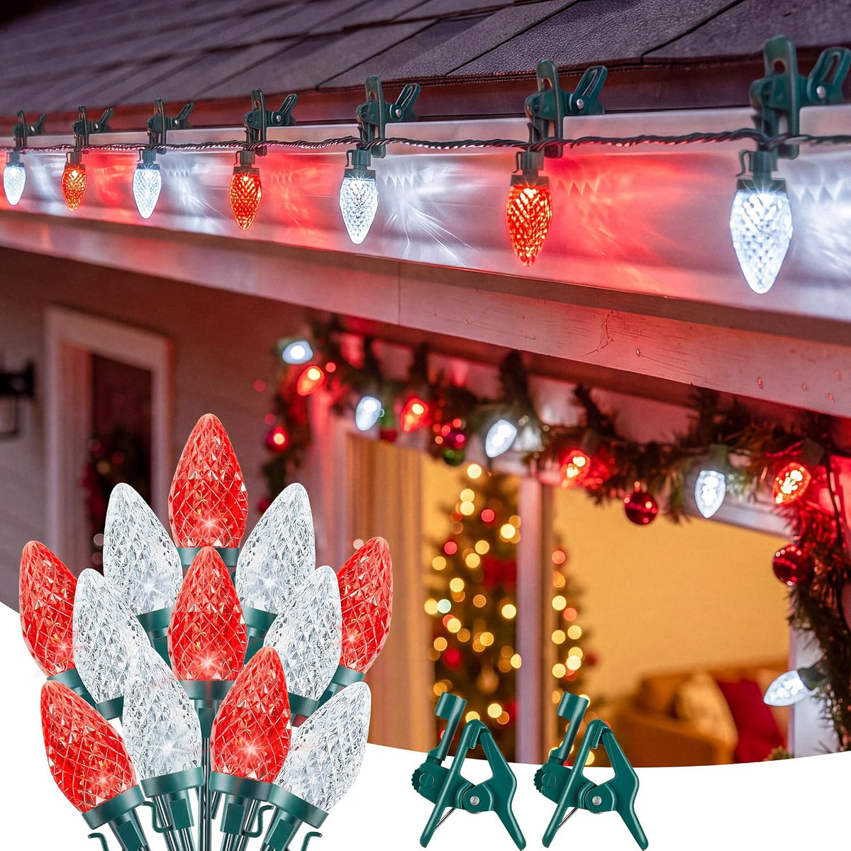 Brightown Christmas Lights Outdoor, 102FT 150LED C9 String Light with Clips