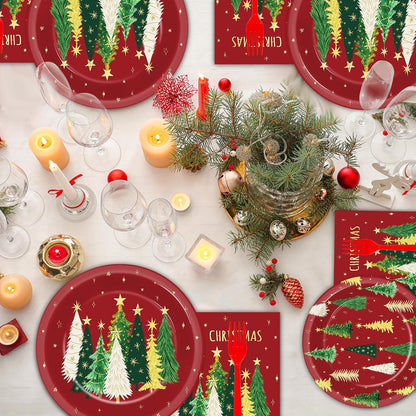 200Pcs Merry Christmas Paper Plates and Napkins ,Red Xmas Dinner Plates