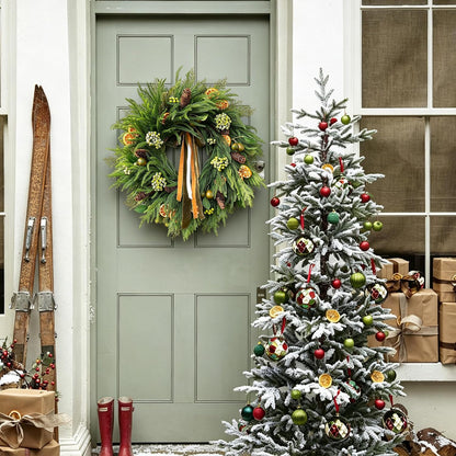 Christmas Wreaths for Front Door, Norfolk Pine Wreath with Light