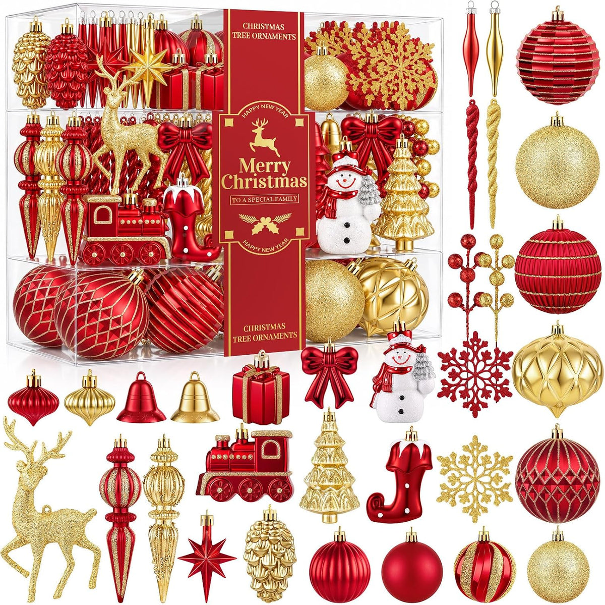 JOICEE 118Pcs Christmas Balls Ornaments Set for Christmas Tree Decorations