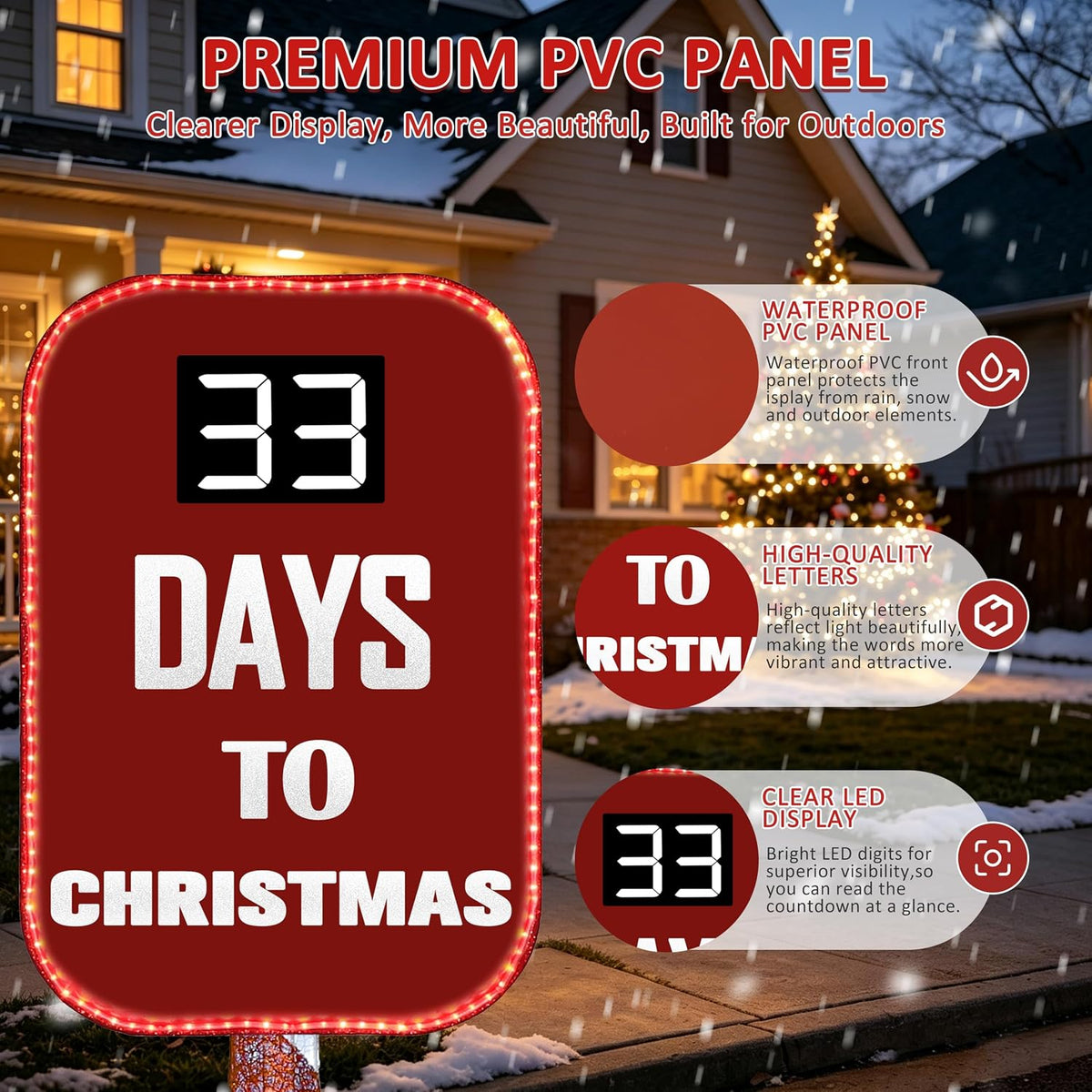 5FT Lighted Freestanding Christmas Countdown Sign w/Remote Control