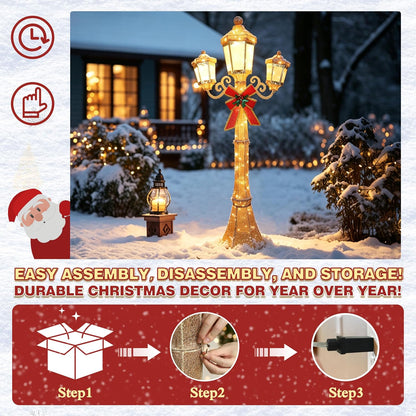 BlueWish 6FT Pre-Lit Triple Lamp Post, Christmas Lamp Post Decor, Golden