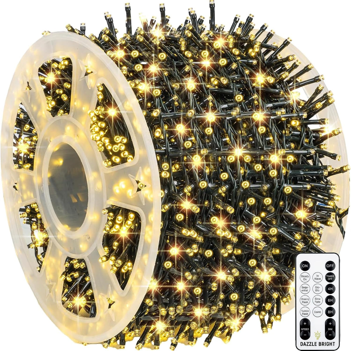 Dazzle Bright Outdoor Christmas String Lights, 1000 LED 328 FT Plug in Fairy Light with Remote Control 8 Modes & Timer, Waterproof Decoration for Home Garden Yard Xmas Wedding, Warm White