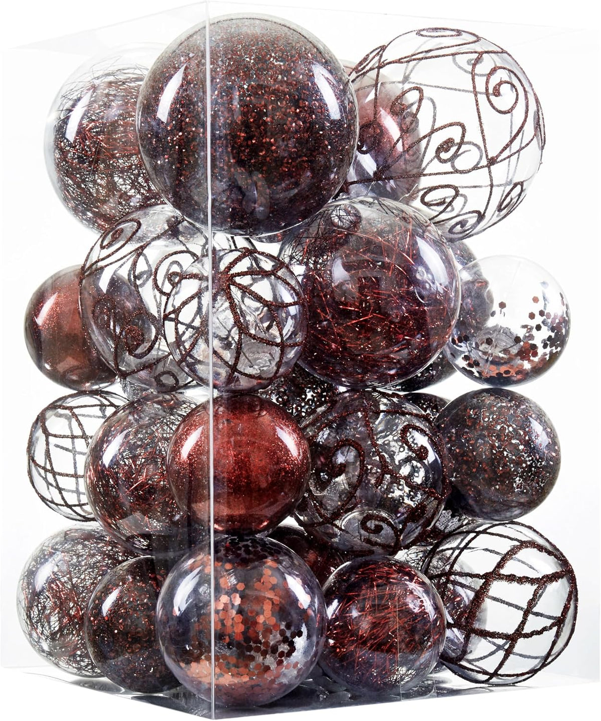 Wironlst Christmas Ball Ornaments Shatterproof Clear Large Plastic Hanging Ball Decorative Baubles Set with Stuffed Delicate Decorations (Multi-Size, Red)