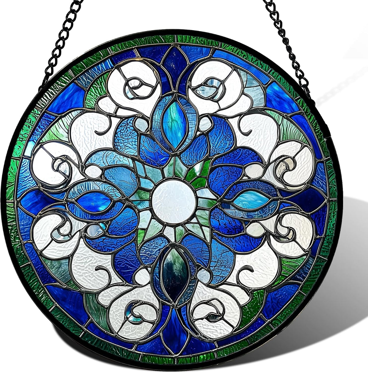 Winter Snow Night Scenery Stained Glass Window Hanging Suncatcher Gift 15"
