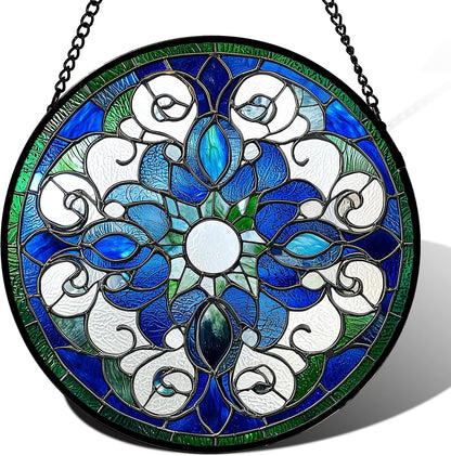 Winter Snow Night Scenery Stained Glass Window Hanging Suncatcher Gift 12"