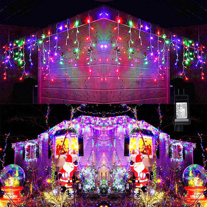 Toodour Christmas Icicle Lights Outdoor, 612 LED 50ft 8 Modes Fairy Icicle String Light with 102 Drops, Led Christmas Lights Twinkle for Holiday, Party, Wedding, Eaves, Xmas Decorations (Warm White)
