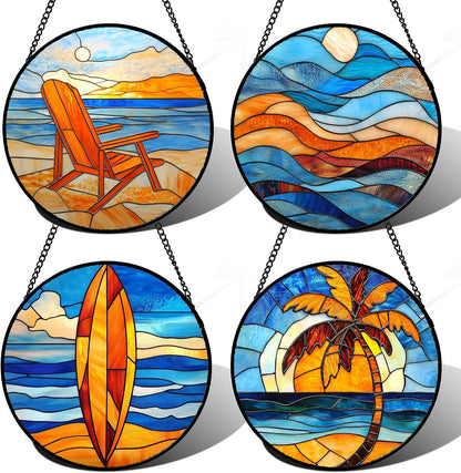 Winter Snow Night Scenery Stained Glass Window Hanging Suncatcher Gift 7.8"