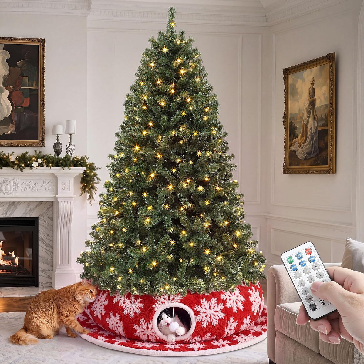 YITAHOME 6ft Prelit Green Artificial Hinged Christmas Tree with Remote