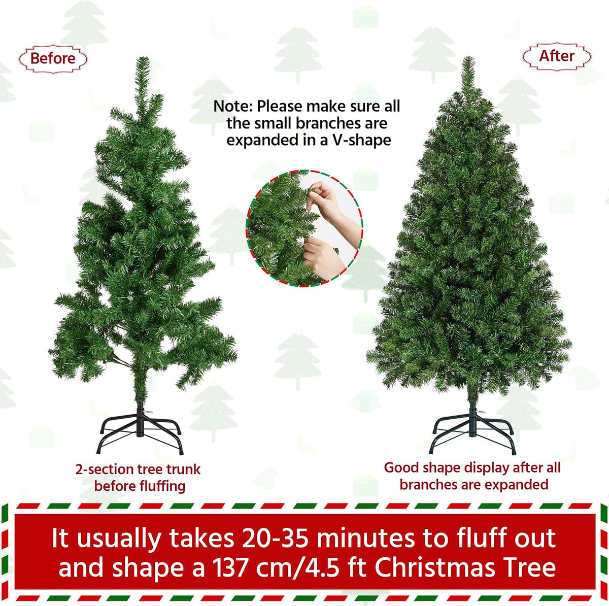 Yaheetech 4.5ft Pre-lit Christmas Tree with 150 Warm White Lights, Green
