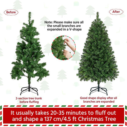 Yaheetech 4.5ft Pre-lit Christmas Tree with 150 Warm White Lights, Green