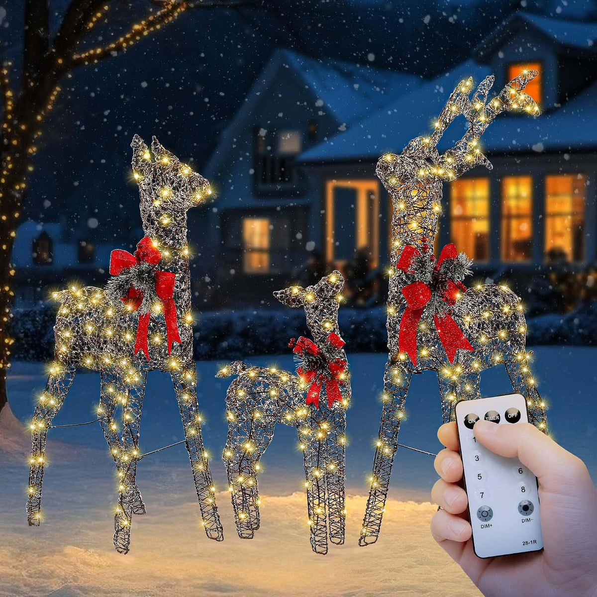 3D Christmas Rattan Deer Outdoor Decor with Upgraded Timer&Remote Control