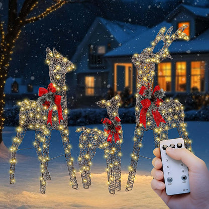 3D Christmas Rattan Deer Outdoor Decor with Upgraded Timer&Remote Control