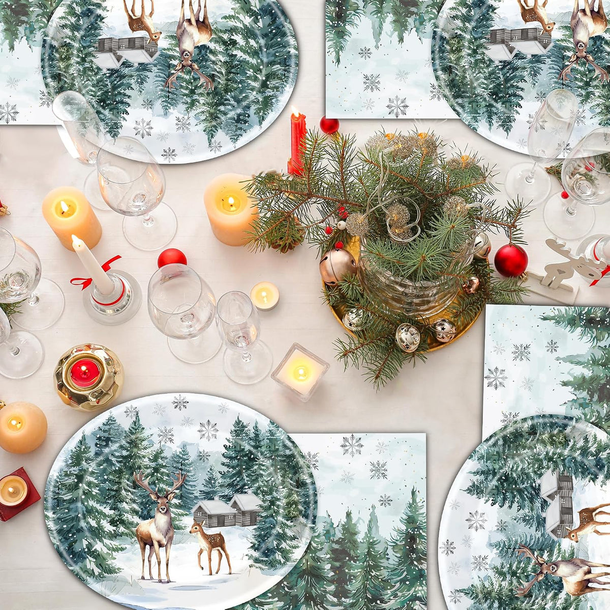 100Pcs Christmas Oval Paper Plates and Napkins,12"x10" Winter Large Plates