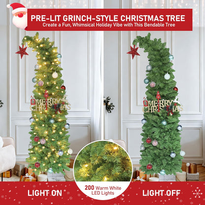 BlueWish 6FT Pre-Lit Whimsical Christmas Tree,Bendable Christmas Tree,Green