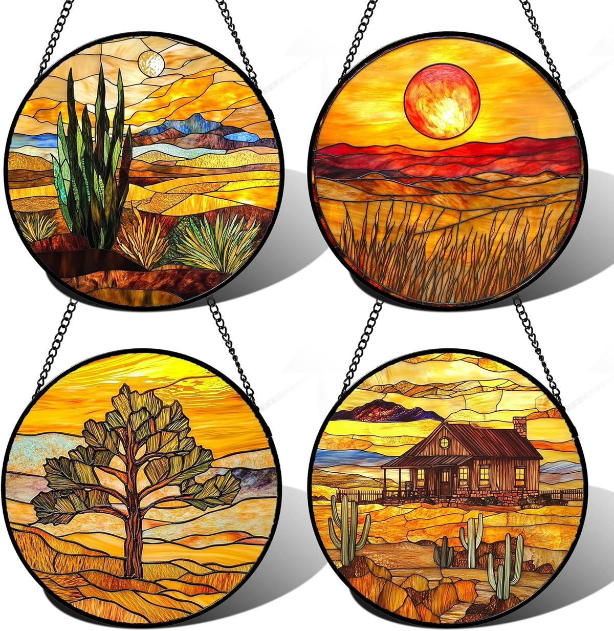Winter Snow Night Scenery Stained Glass Window Hanging Suncatcher Gift 9.8"