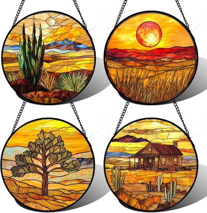 Winter Snow Night Scenery Stained Glass Window Hanging Suncatcher Gift 9.8"