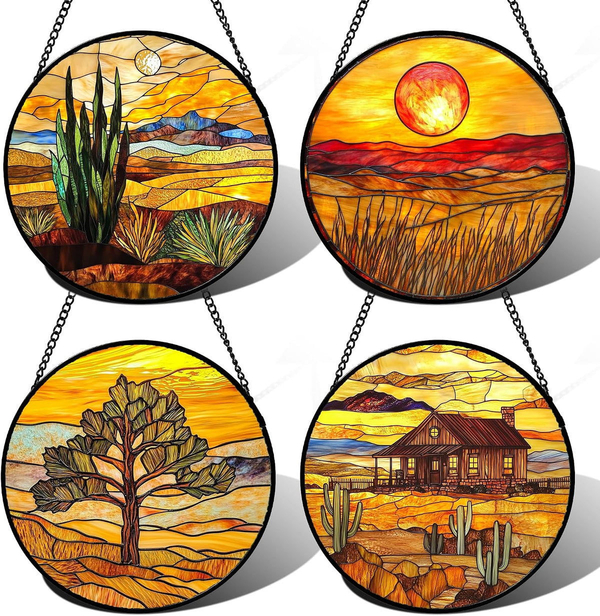 Winter Snow Night Scenery Stained Glass Window Hanging Suncatcher Gift 15"